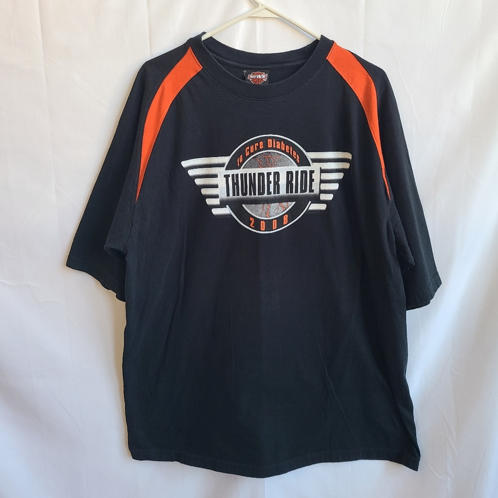 Harley Davidson 2008 Thunder Ride Diabetes T Tee Shirt XL Black Graphic